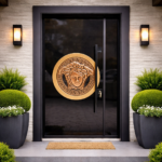 LUXURY BLACK SECURITY DOOR WITH GOLD MEDUSA CENTERPIECE