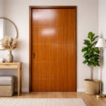 MODERN DARK WOOD INTERIOR DOOR WITH METAL STRIP ACCENTS - Image 4