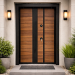 MODERN WOOD-FINISH SECURITY ENTRANCE DOOR