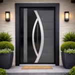 MODERN CURVED DESIGN SECURITY DOOR WITH SILVER ACCENT