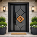 MODERN GEOMETRIC SECURITY DOOR WITH WOOD ACCENT