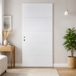 MODERN DARK WOOD INTERIOR DOOR WITH METAL STRIP ACCENTS - Image 3