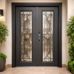 LUXURY DOUBLE SECURITY STEEL DOOR WITH DECORATIVE GLASS