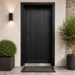 MODERN BLACK RIBBED STEEL SECURITY DOOR