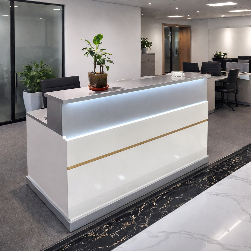 1000406803 CONTEMPORARY RECEPTION DESK WITH LED LIGHTING AND MINIMALIST DESIGN - Image 1