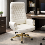 IVORY TUFTED HIGH BACK THRONE OFFICE CHAIR