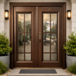ELEGANT WOODEN DOUBLE DOOR WITH GLASS PANELS