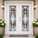 MAJESTIC BLACK DOUBLE DOOR WITH ORNATE GLASS DESIGN - Image 2