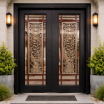 LUXURIOUS BLACK DOUBLE DOOR WITH ORNATE GOLD PANEL DESIGNv