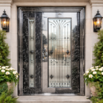 LUXURY MARBLE FINISH SECURITY DOOR WITH DECORATIVE GLASS PANEL