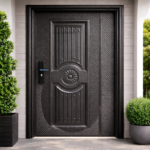 ELEGANT BLACK SECURITY DOOR WITH CLASSIC DESIGN
