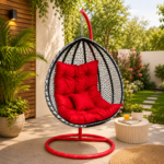 MAJESTY MONOCHROME AND SCARLET HANGING EGG SWING CHAIR