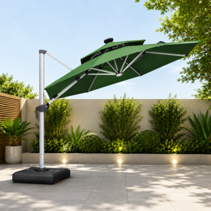 SOLSTICE 9FT SOLAR CANTILEVER PATIO UMBRELLA WITH WATER BASE