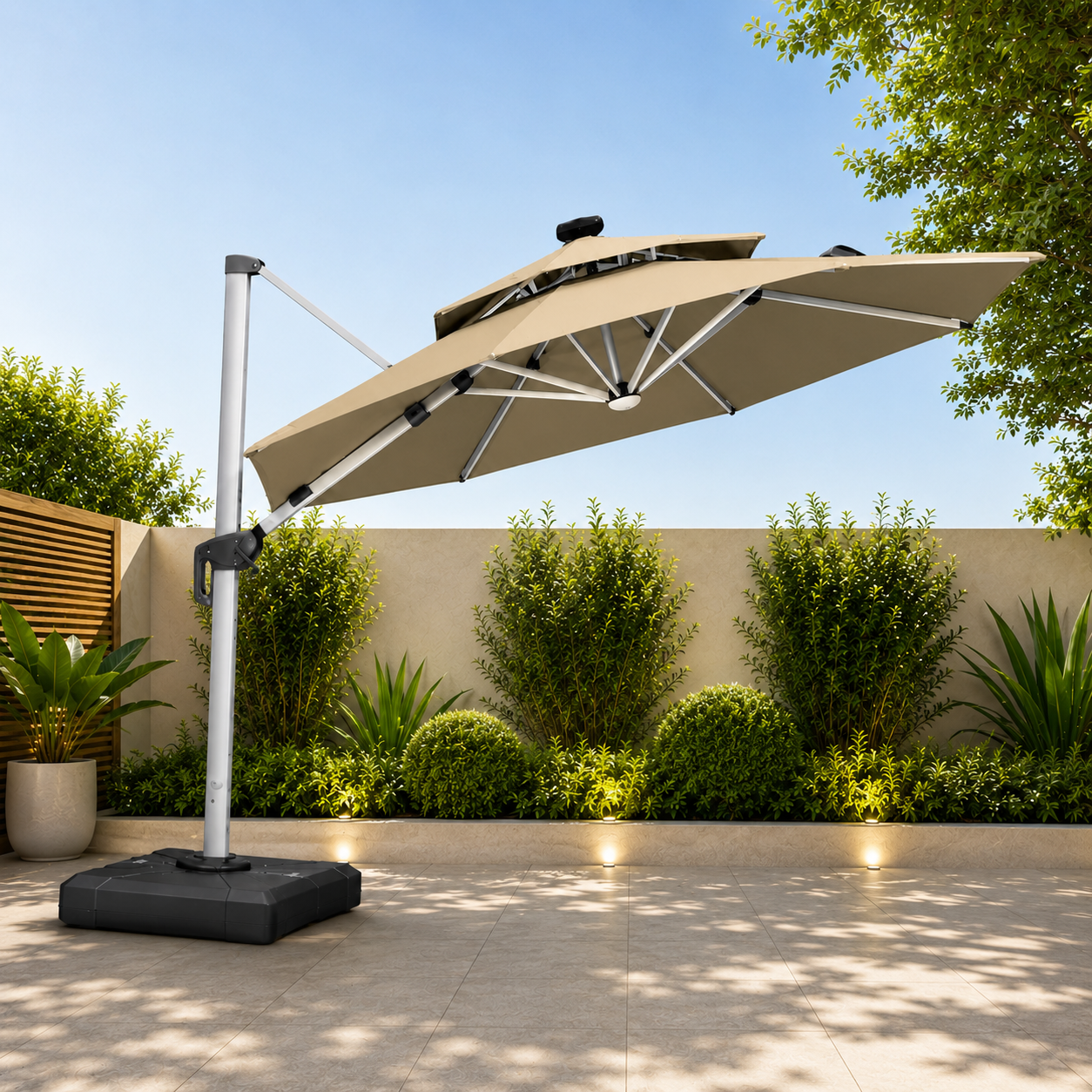 ChatGPT Image Jul 31, 2026, 10_26_34 AM 9FT SOLAR-POWERED CANTILEVER PATIO UMBRELLA WITH LED LIGHTING -KHAKI - Image 1