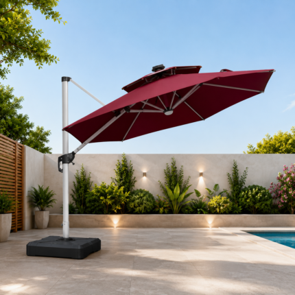 CRIMSON DELUXE DOUBLE-TIER OFFSET CANTILEVER OUTDOOR UMBRELLA