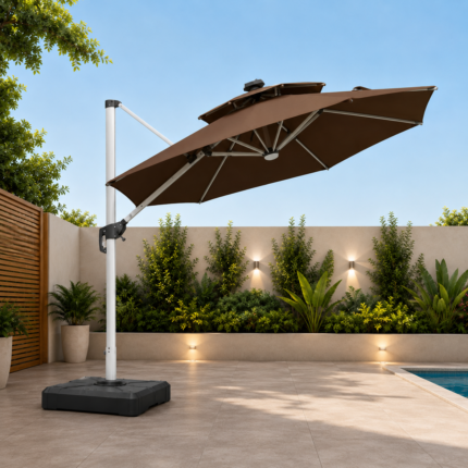 PROSHADE 9FT COFFEE BROWN TILTING CANTILEVER UMBRELLA WITH WATER BASE