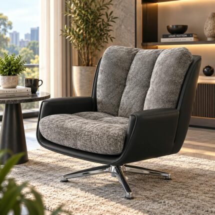 SLEEK DUAL-TEXTURED SWIVEL ACCENT CHAIR