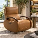 MODERN CAMEL LEATHER POWER SWIVEL RECLINER