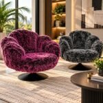 PLUSH SHAGGY FAUX FUR SWIVEL ACCENT CHAIR