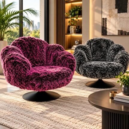 PLUSH SHAGGY FAUX FUR SWIVEL ACCENT CHAIR