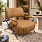 DISTINCTIVE CAMEL LEATHER X-BASE ACCENT CHAIR - Image 3