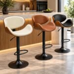 CONTOURED BENTWOOD & FAUX LEATHER ADJUSTABLE BAR STOOL