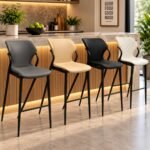 LUXURY FAUX LEATHER BAR STOOL WITH SLEEK BLACK METAL LEGS