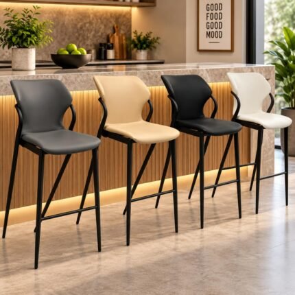 LUXURY FAUX LEATHER BAR STOOL WITH SLEEK BLACK METAL LEGS