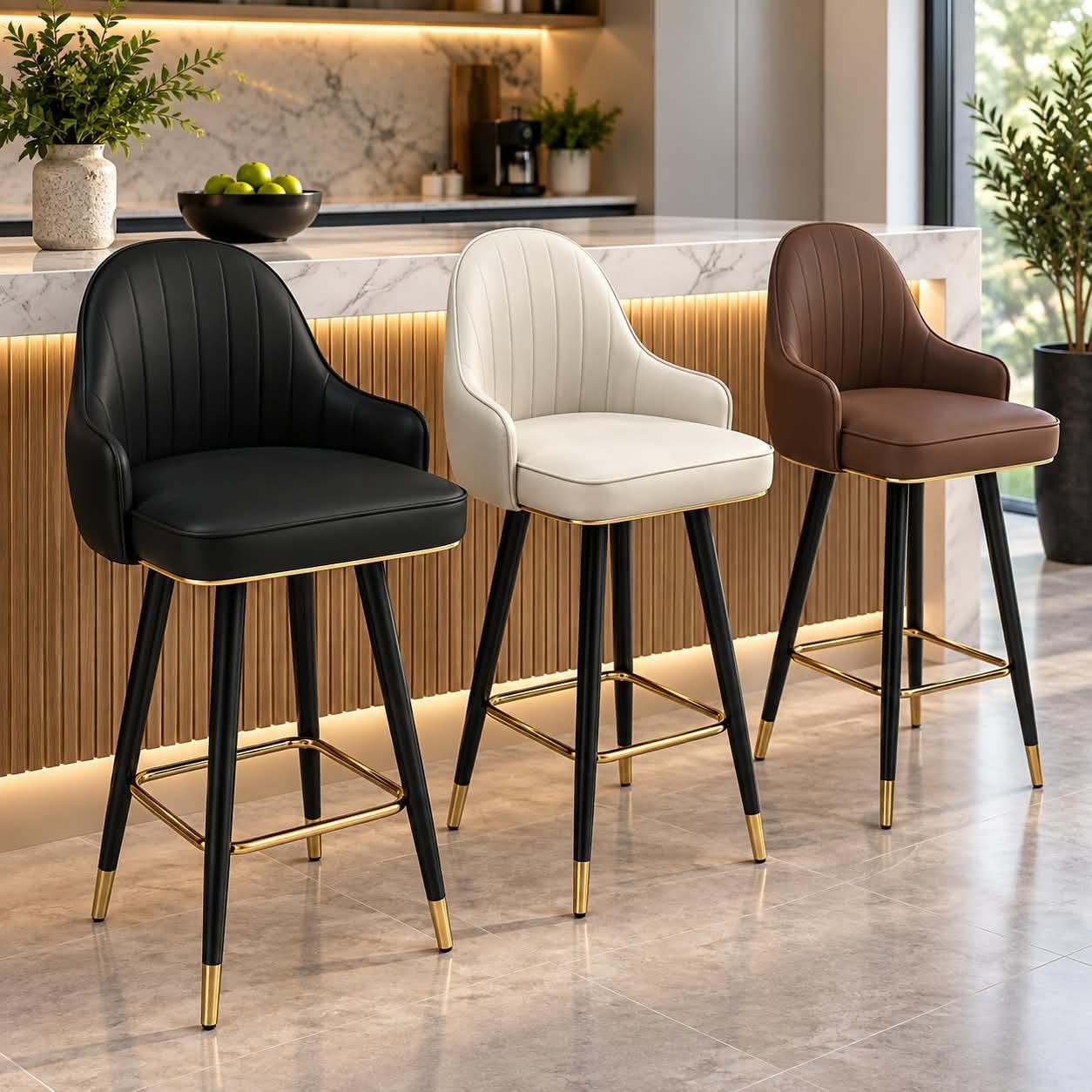 LUXURY MODERN VERTICAL-STITCHED LEATHERETTE BAR STOOL - Image 1