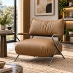 DISTINCTIVE CAMEL LEATHER X-BASE ACCENT CHAIR
