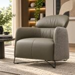CONTEMPORARY DUAL-TEXTURED LEATHER & BOUCLÉ ACCENT CHAIR