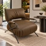 DISTINCTIVE CAMEL LEATHER X-BASE ACCENT CHAIR - Image 2