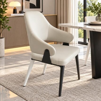 CONTEMPORARY CURVED-BACK UPHOLSTERED DINING ARMCHAIR