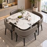 CARRARA ELEGANCE 4-PIECE MARBLE & LEATHERETTE DINING SET - Image 2