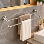 REFINED WALL-MOUNTED POLISHED CHROME DOUBLE TOWEL BAR RACK