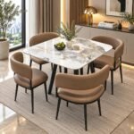 CARRARA ELEGANCE 4-PIECE MARBLE & LEATHERETTE DINING SET - Image 3