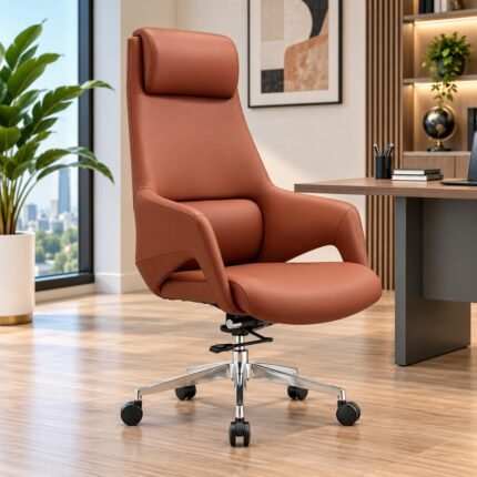 PREMIUM COGNAC LEATHER EXECUTIVE OFFICE CHAIR