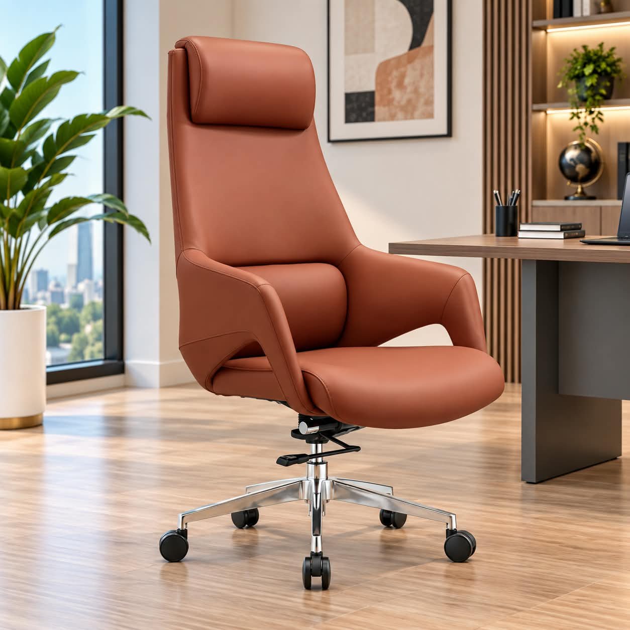 OFFICE CHAIR PREMIUM COGNAC LEATHER EXECUTIVE OFFICE CHAIR - Image 1