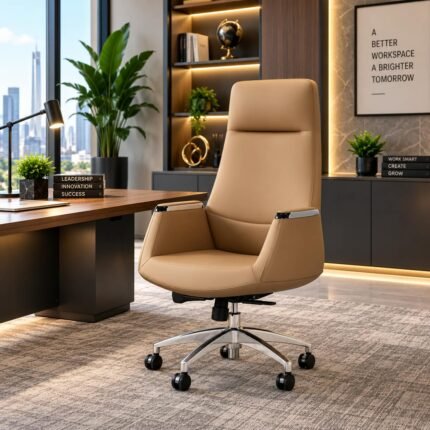 EXECUTIVE HIGH-BACK TAN LEATHER OFFICE CHAIR