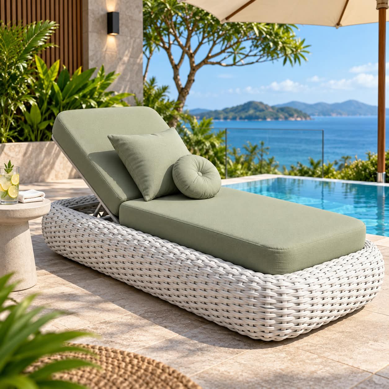SERENE COASTAL WOVEN OUTDOOR CHAISE LOUNGE - Image 1
