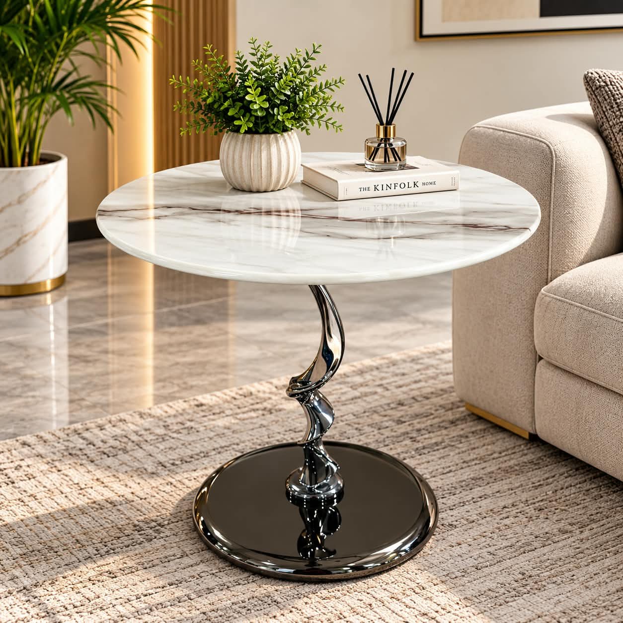 CLASSIC SCULPTURAL MARBLE SIDE TABLE - Image 1