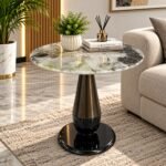 ELEGANT MARBLE & BRONZE PEDESTAL SIDE TABLE
