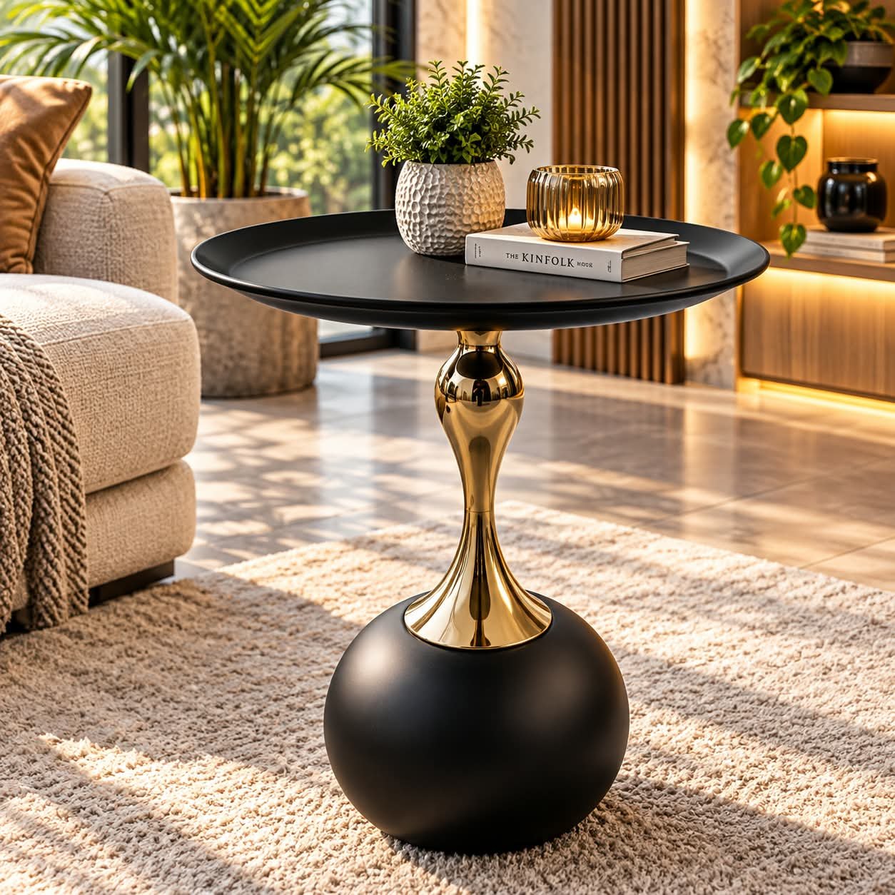 SIDE TABLE ELEGENT LUXURY SPHERICAL PEDESTAL SIDE TABLE - Image 1