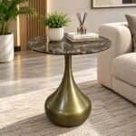 MARBLE TOP BRASS PEDESTAL SIDE TABLE
