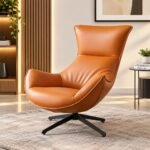 MODERN SCANDINAVIAN OFF-WHITE LEATHERETTE SWIVEL ACCENT CHAIR - Image 2