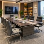 MODERN EXECUTIVE CONFERENCE TABLE AND ERGONOMIC CANTILEVER CHAIR SET