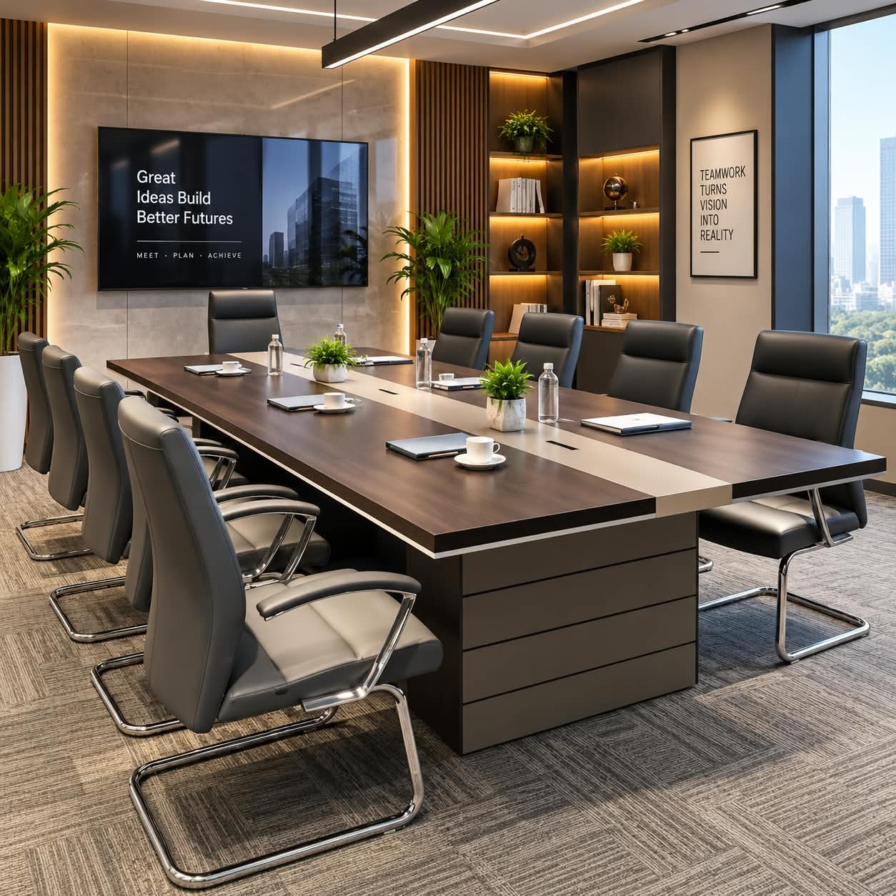 TABLE MODERN EXECUTIVE CONFERENCE TABLE AND ERGONOMIC CANTILEVER CHAIR SET - Image 1