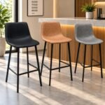 MODERN FAUX LEATHER BAR STOOL WITH MATTE BLACK LEGS