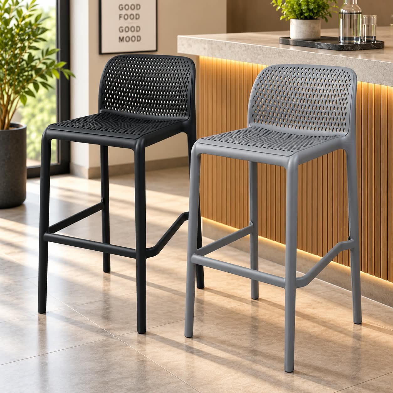 bar chair BREATHABLE MESH-PATTERN RESIN BAR CHAIR - Image 1