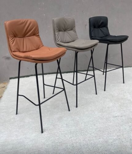 KOA CUSHIONED LEATHERETTE BAR CHAIR WITH SLIM METAL FRAME